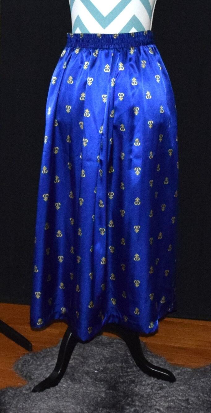 Vtg Royal Blue RUSSE Silky Elastic Waist MAXI SKIRT/Size 8